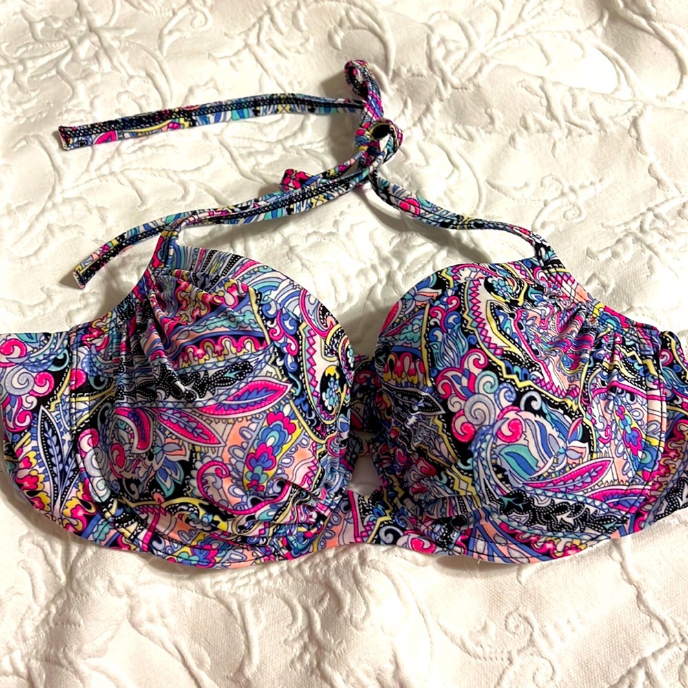 Victoria’s Secret bikini top - rainbow color size 34C with gold clasp